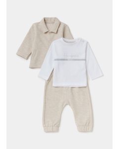 Baby 3 Piece Ecru Jacket T-Shirt & Trousers Set (Newborn-23Mths)