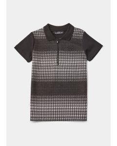 Boys Black Houndstooth Polo Shirt (4-13Yrs)