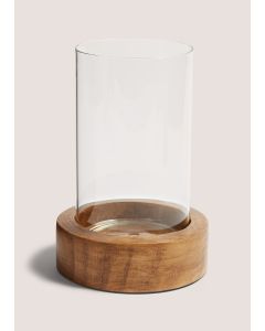 Wooden Base Candle Hurricane (13Cm X 26Cm)-Clear