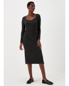 Et Vous Black Ribbed Midi Dress