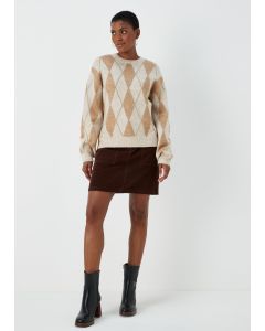 Tan Metallic Argyle Jumper