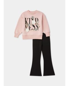 Girls Pink Kindness Sweatshirt & Black Flared Leggings Set (4-13Yrs)