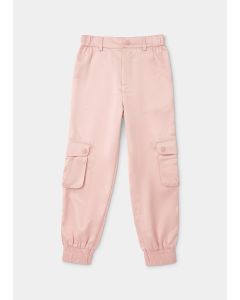 Girls Pink Satin Cuffed Cargo Trousers (4-15Yrs)