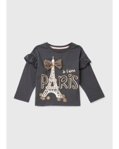 Girls Charcoal Paris Bow T-Shirt (9Mths-6Yrs)