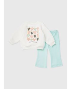 Girls Cream & Blue Heart Spot Sweatshirt & Trousers Set (9Mths-6Yrs)