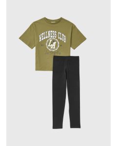 Girls Khaki Wellness Club T-Shirt & Leggings Set (4-15Yrs)