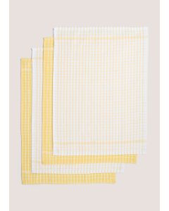 4 Pack Check Terry Tea Towels (45cm x 60cm)-Yellow