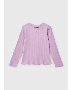 Girls Lilac Cut Out Ribbed Long Sleeve T-Shirt