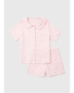 Girls Pink Double Cloth Shortie Pyjama Set (4-13Yrs)