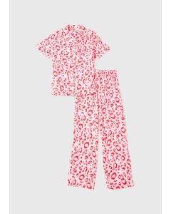 Girls Pink Leopard Print Pyjama Set (4-13yrs)