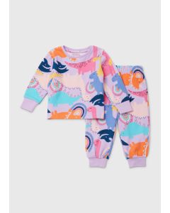 Girls Purple Dinosaur Rainbow Pyjama Set