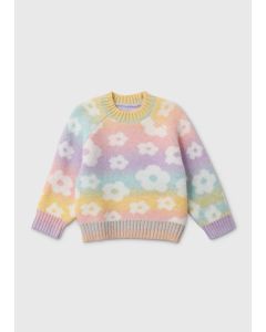 Girls Pink Ombre Flower Knit Jumper (1yrs-7yrs)