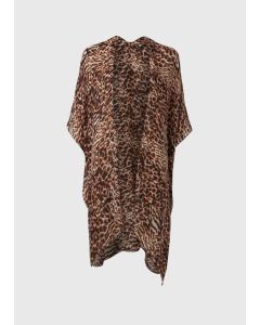 Brown Animal Print Kimono-Brown-One Size