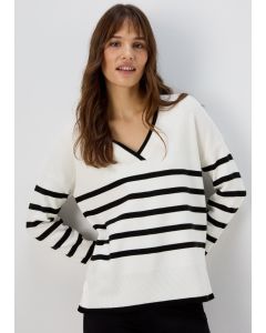 Et Vous Ivory Stripe V Neck Jumper