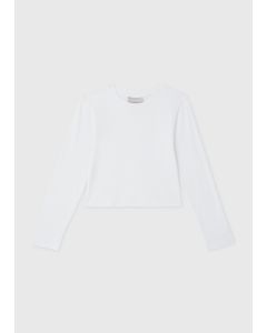 Girls White Ribbed Long Sleeve Top (7-15Yrs)