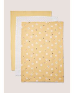 3 Pack Yellow Bee Daisy Tea Towels-Yellow-One Size