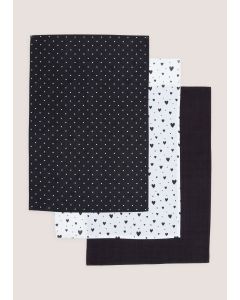 3 Pack Heart Tea Towel Black-Black-One Size