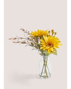 Mini Sunflowers in Glass Vase Yellow-Yellow-One Size