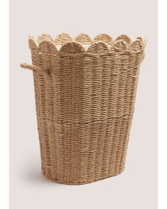 Oval Scallop Edge Woven Laundry Basket Natural-Natural-One Size