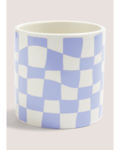 Lilac Checked Plant Pot (12cm x 12cm)-White/Blue