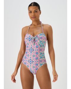 Papaya Tie Front Mosaic Swimsuit