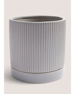 Ribbed Ceramic Planter Grey-Grey-One Size