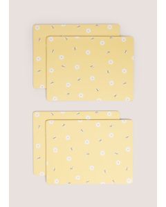 4 Pack Bee and Daisy Cork Placemats (21cm x 29cm)-Yellow