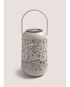 Outdoor Floral Solar Metal Lantern-Cream-One Size