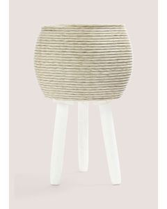 Small Cream Plastic Woven Planter (26cm x 40cm-Cream