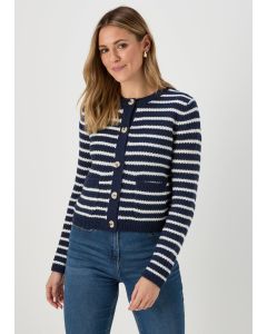  Stripe Button Cardigan