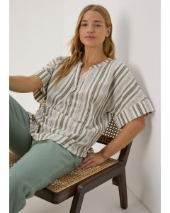 Stripe Linen Popover Top