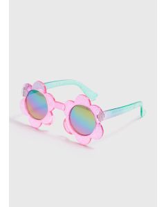 Girls Glitter Flower Round Lens Sunglasses-Pink-One Size