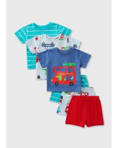 Boys 3 Pack Bus Print T-Shirt & Shorts Pyjama Set