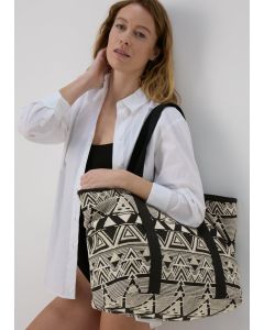 Monochrome Beach Bag-Black/White-One Size