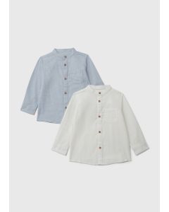 2 Pack Boys  Grandad Collar Shirt