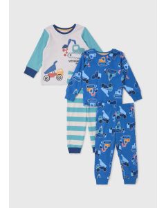 Boys 2 Pack Blue Digger Pyjama Set (9Mths-5Yrs)