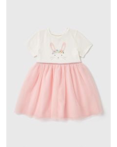 Girls Bunny Ribbed Mesh Dress