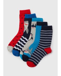 Boys 5 Pack Multicolour Shark Socks