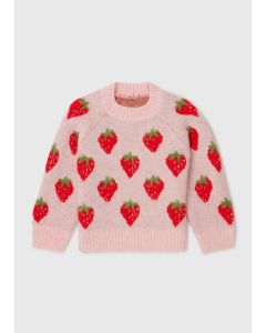 Girls Pink Strawberry Print Jumper (1-7yrs)