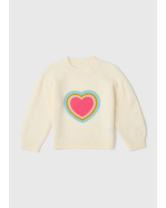 Girls Cream Rainbow Heart Print Knit Jumper (1-7yrs)