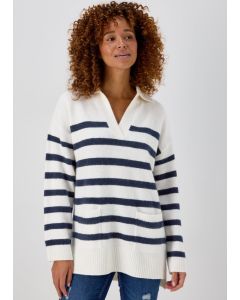 Ivory Stripe Open Collar Jumper