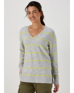 Grey Spandex Stripe V Neck Jumper