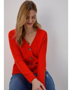 Red Button Crewneck Cardigan