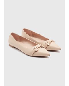 Taupe Metal Bar Point Ballet Shoes