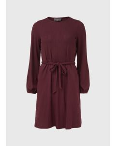 Burgundy Belted Ribbed Mini Dress