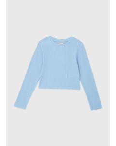 Girls Blue Ribbed Long Sleeve Top (7-15Yrs)