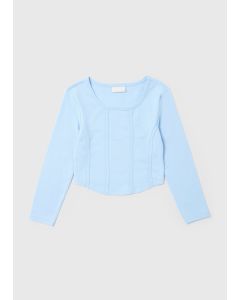 Girls Blue Corset Long Sleeve Top (7-15Yrs)