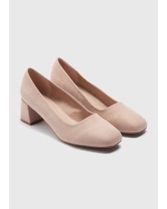 Nude Square Toe Block Heel