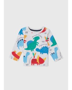 Boys Grey Marl Dinosaur Print Long Sleeve T-Shirt (Newborn-23Yrs)