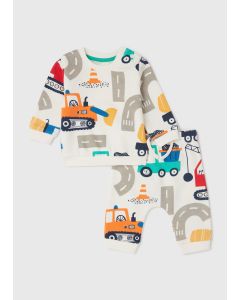 Baby Cream Transport Print Sweatshirt & Joggers Set (6-23Mths)